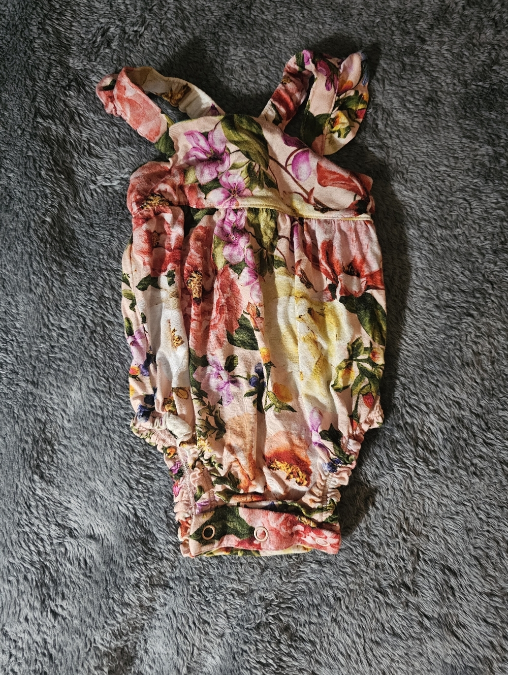 Posh Peanut Floral Sleeveless Romper in Pink, Green & Yellow Size 3 To 6 Months